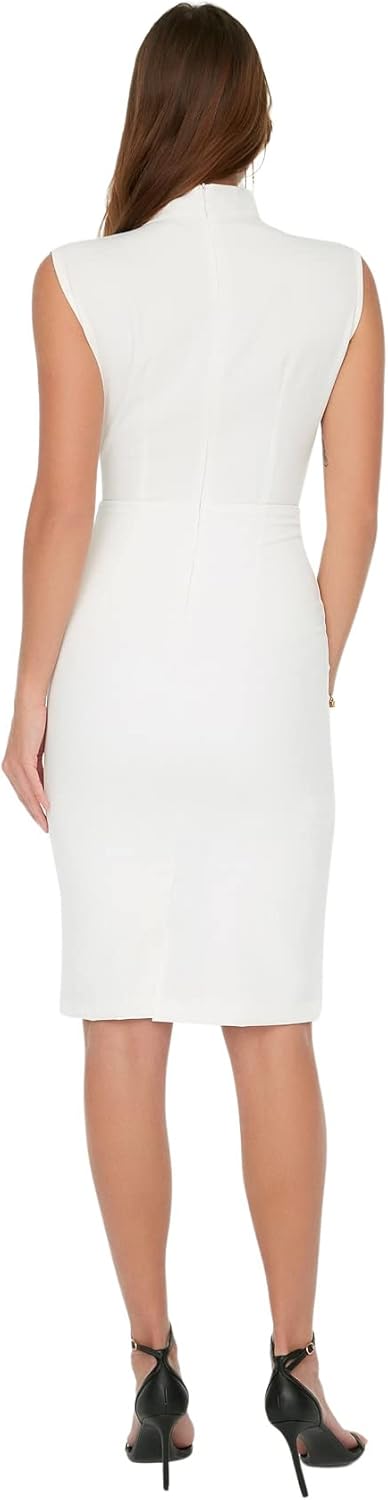 TRENDYOL Damen Gerade Midi-ärmel Tag Nacht Schlank Kleid Dress, 36 Ecru