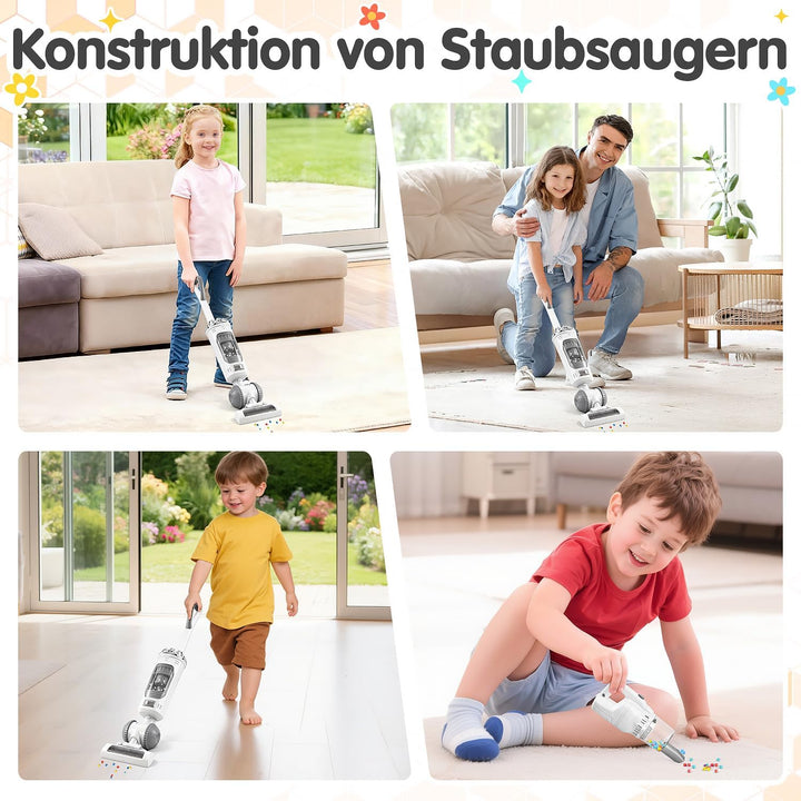 PLAY 2in1 Kinder Staubsauger Spielzeug mit Sound &amp; Eva ab 3 Jahren Weiss | 2 Modi: Stand &amp; Hand mit