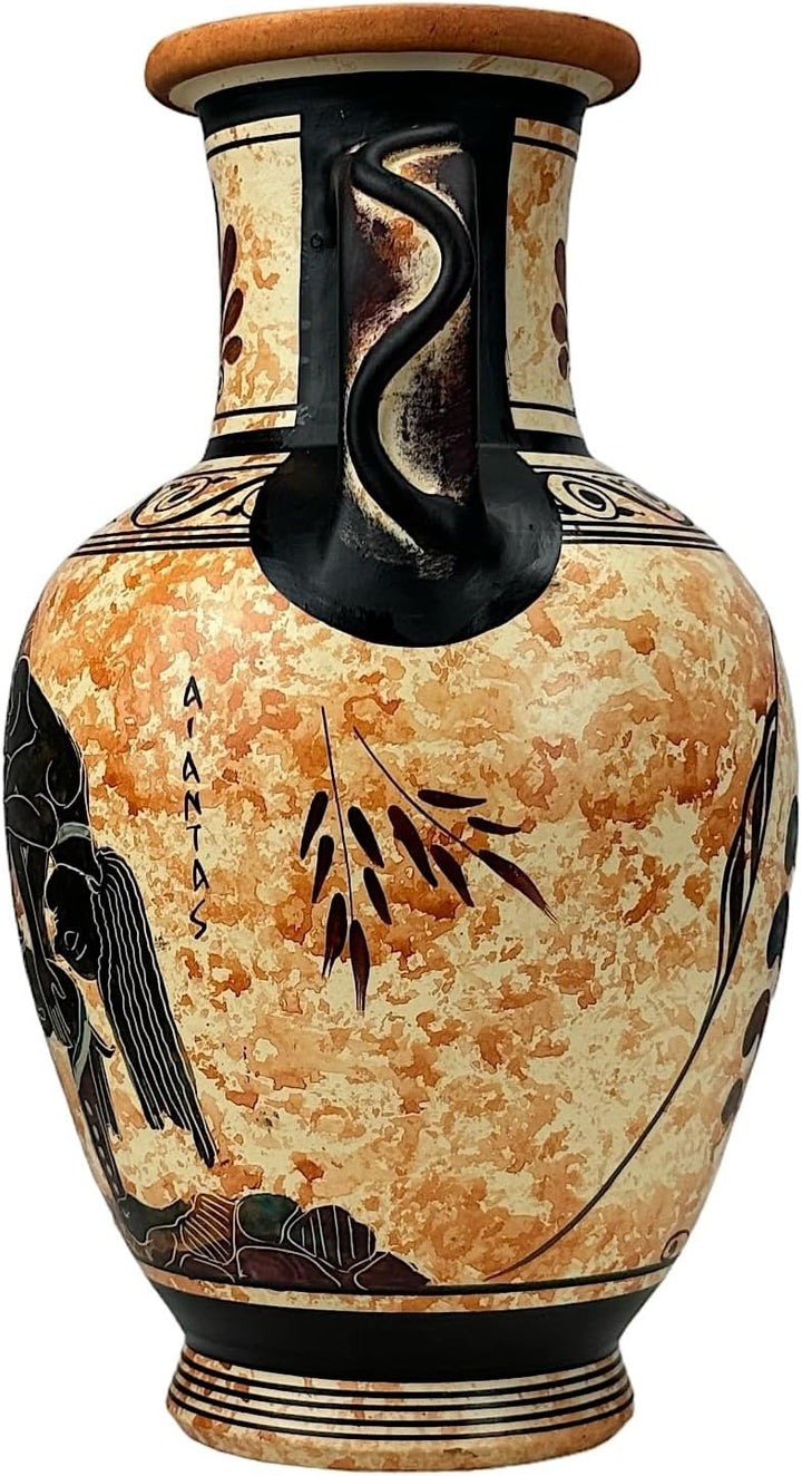 Ajax trägt den Körper der Achilles Amphore Vase Antike griechische Keramik, schwarz, orange, H x B x