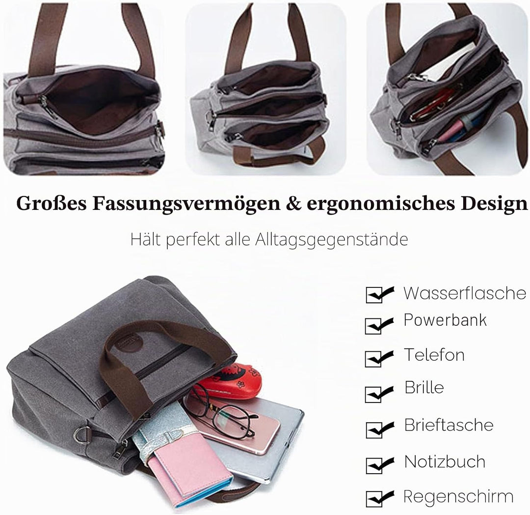 FANDARE Retro Handtaschen Leinwand Schultertasche Damen Umhängetasche Frauen Crossbody Messenger Bag