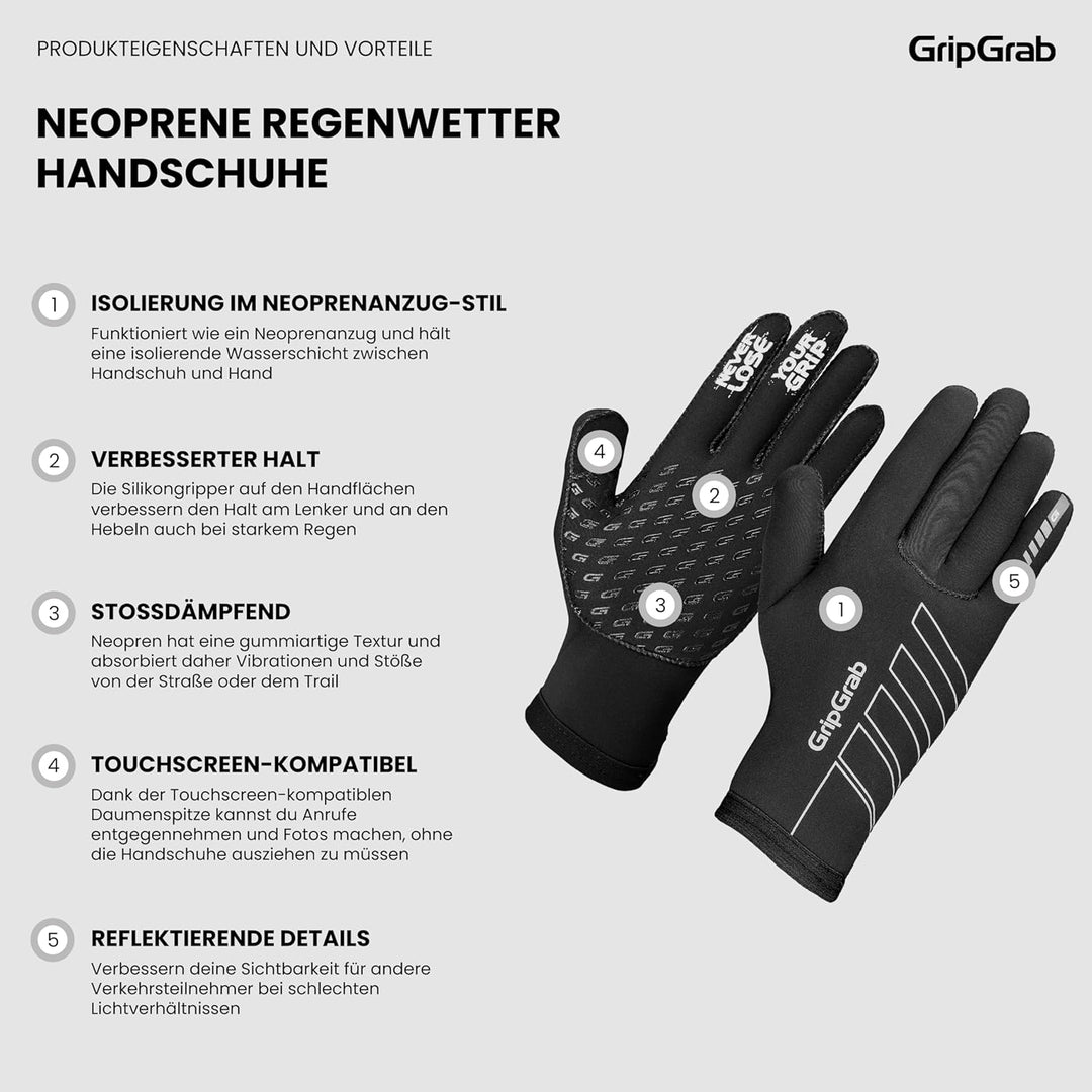 GripGrab Neoprene Fahrradhandschuhe Winddicht XXL Schwarz, XXL Schwarz