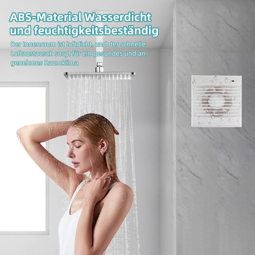 Badlüfter 100mm mit Rückschlagventil, 142m³/h Abluftventilator, Rohrventilator, für Badezimmer, Küch
