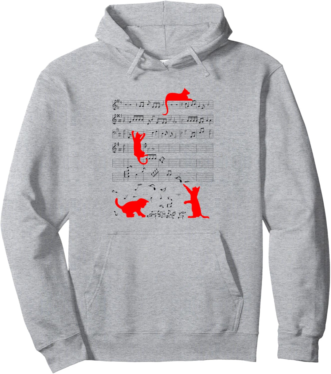 Niedliche Katze Musiknote Musiker Rot Pullover Hoodie