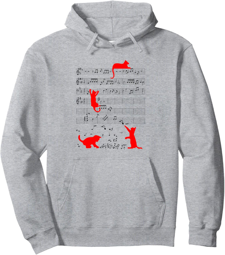 Niedliche Katze Musiknote Musiker Rot Pullover Hoodie