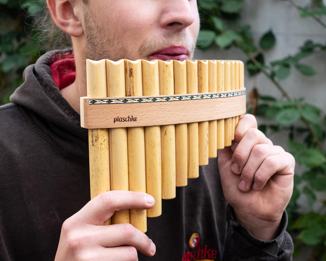 Plaschke Panflöte, Holz-Riemen Design, handgemacht aus Südtirol 12 Töne C-Dur 12 Töne C/Do, 12 T