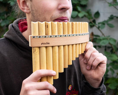 Plaschke Panflöte, Holzriemen Design, handgemacht mit Lehrbuch, 18 Rohre G-Dur 18 Tones G/Sol, 18 To