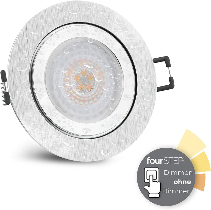 SSC-LUXon 6 Stück RW-2 LED Badeinbaustrahler IP44 mit fourSTEP Dimmen ohne Dimmer - 6x Spot flach ge