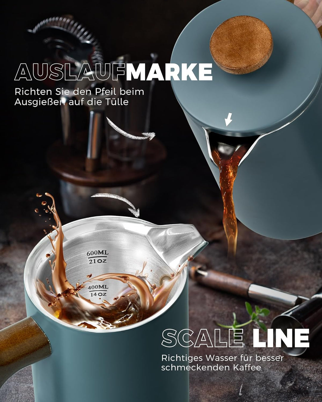 Poliviar French Press Kaffeebereiter 600 ml/21oz, Doppelwandige Isolierte Kaffeekanne und Teebereite