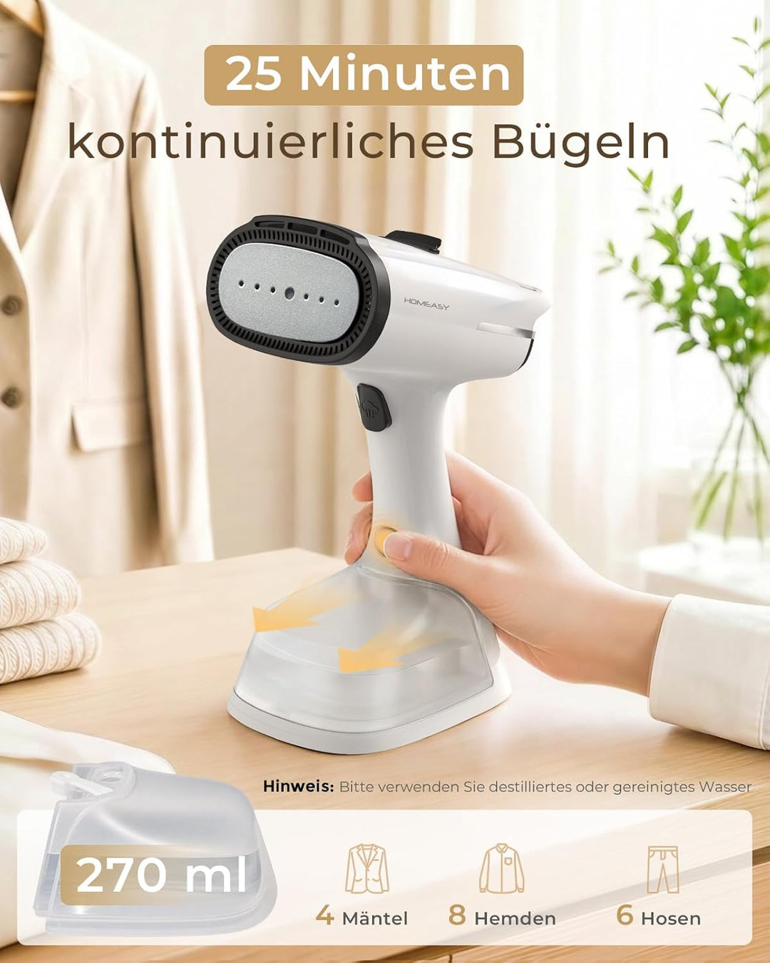 HOMEASY Dampfglätter mit Saugfunktion für Kleidung 6000Pa Vakuum Technologie 25s Schnellaufheizung 2