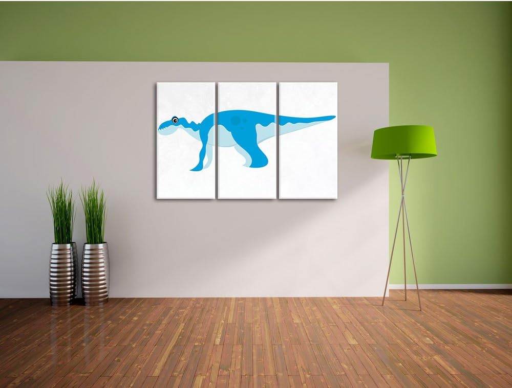 Pixxprint Niedlicher Dinosaurier weiss 3-Teiler Leinwandbild 120x80 Bild auf Leinwand