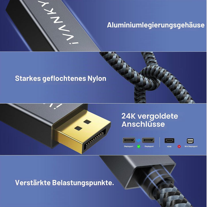 IVANKY 16K DisplayPort Kabel 2.1 3M, Kabel Displayport 4K@240Hz/165Hz/144Hz, 16K@60Hz, 8K@120Hz, 2K@