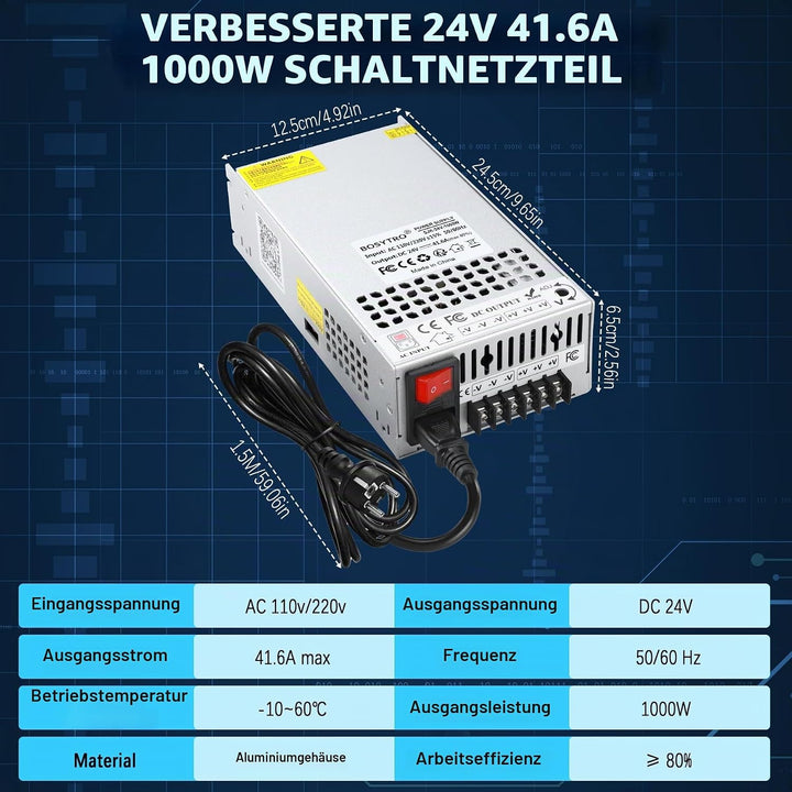 Upgrade Netzteil 24V 41.6A 1000W Schaltnetzteil Adapter Transformator LED Treiber AC110V / 220V (SMP