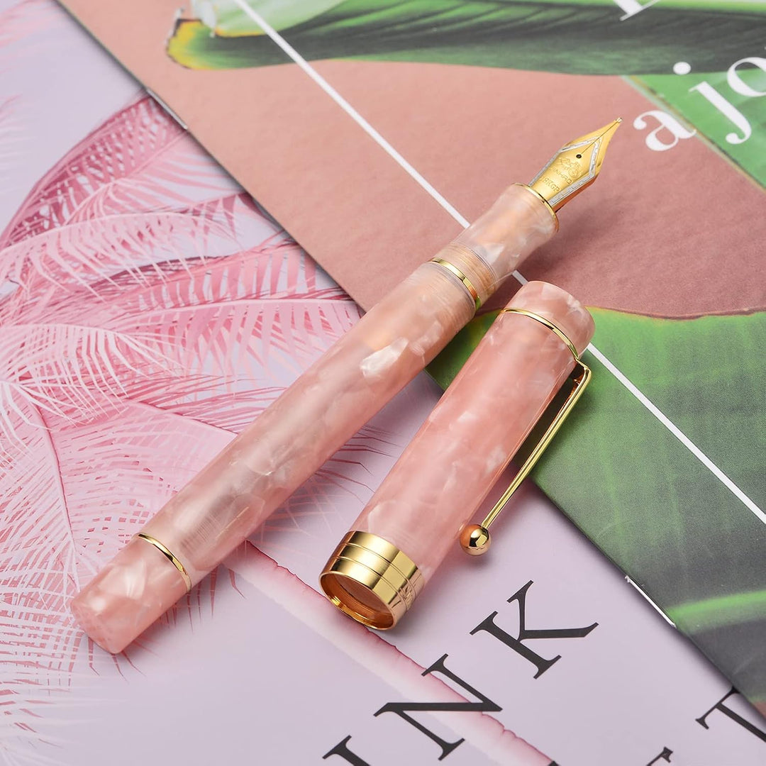 Jinhao 100 Classic Füllfederhalter Pink, mittlere Feder mit Konverter und Stifteetui Set Pink Marble