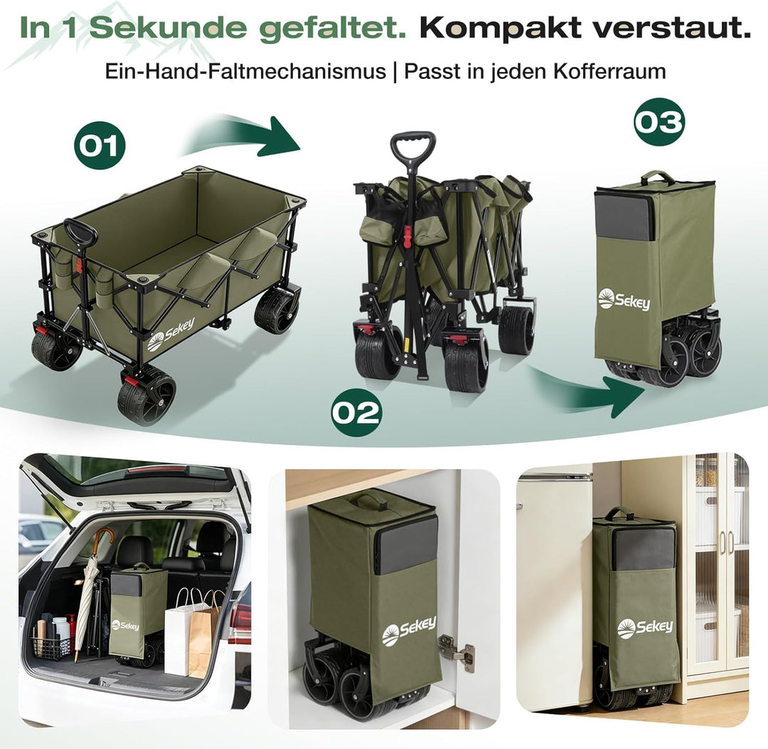 Sekey XXL Plus Bollerwagen Faltbar 200L 200KG Belastbar, Faltbollerwagen mit Extra Breite 17x10 cm A