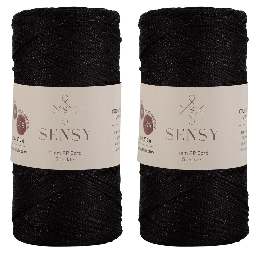 2 Garnstrange Sensy Premium 2 mm 230 Meter Glitzer Polyester-Seil, 90% Polypropylen, 10% Polyestersc