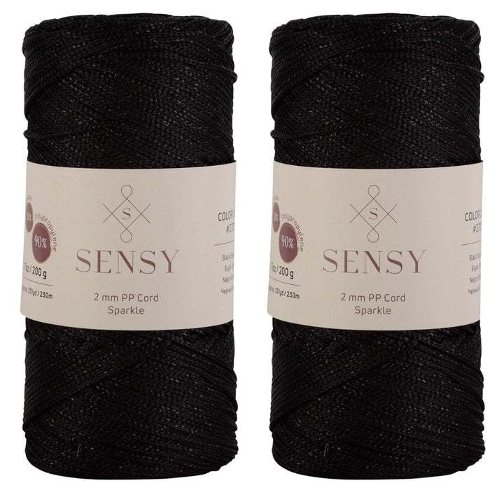 2 Garnstrange Sensy Premium 2 mm 230 Meter Glitzer Polyester-Seil, 90% Polypropylen, 10% Polyestersc