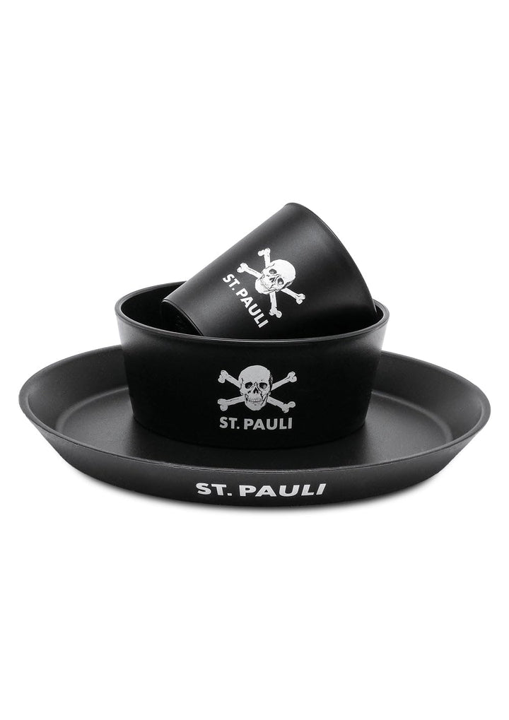 FC St. Pauli Kindergeschirr-Set Kunststoff Totenkopf - Teller, Becher &amp; Schale