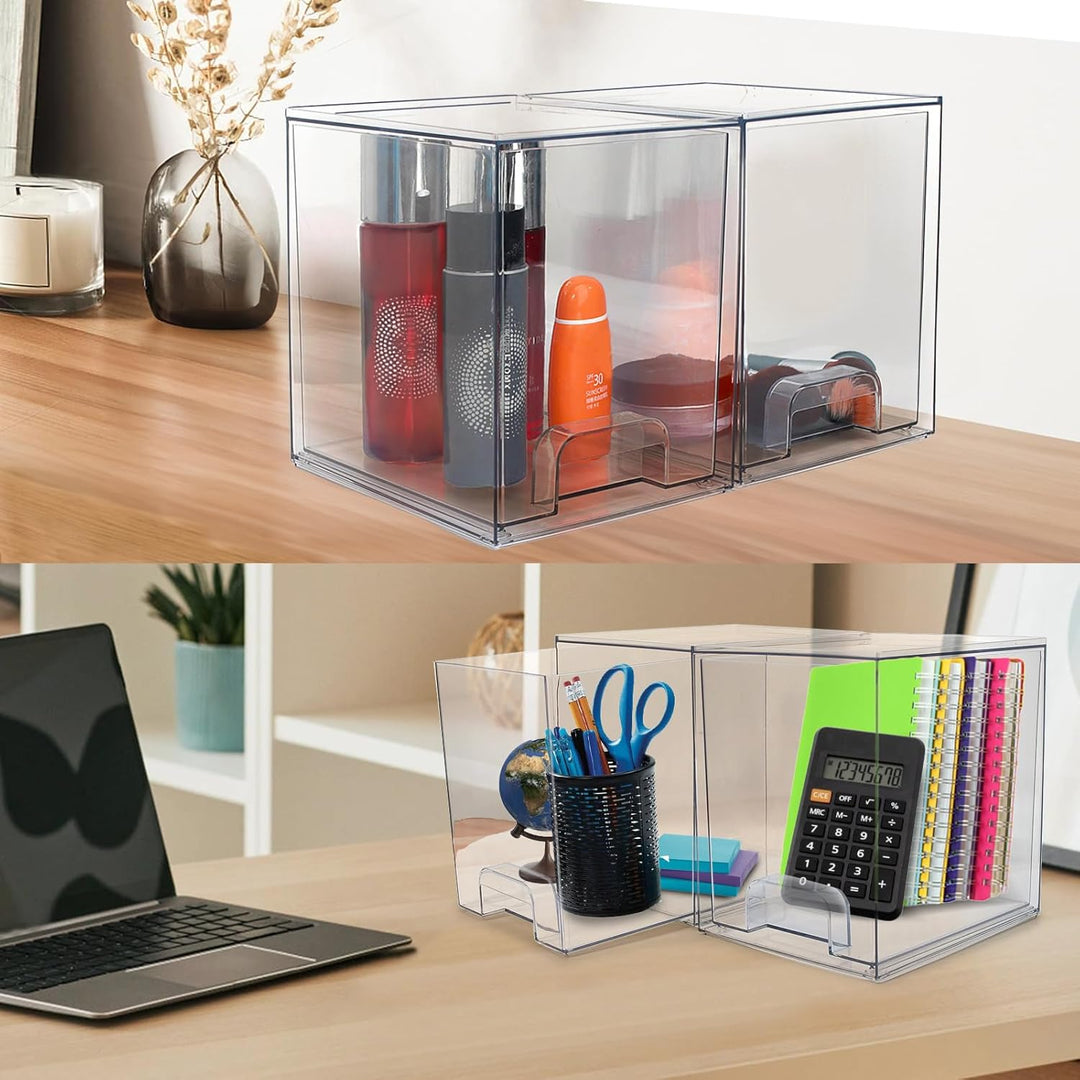 Stapelbarer Make-up-Organizer und -Aufbewahrung, durchsichtige Kosmetikschubladen aus Acryl mit Grif