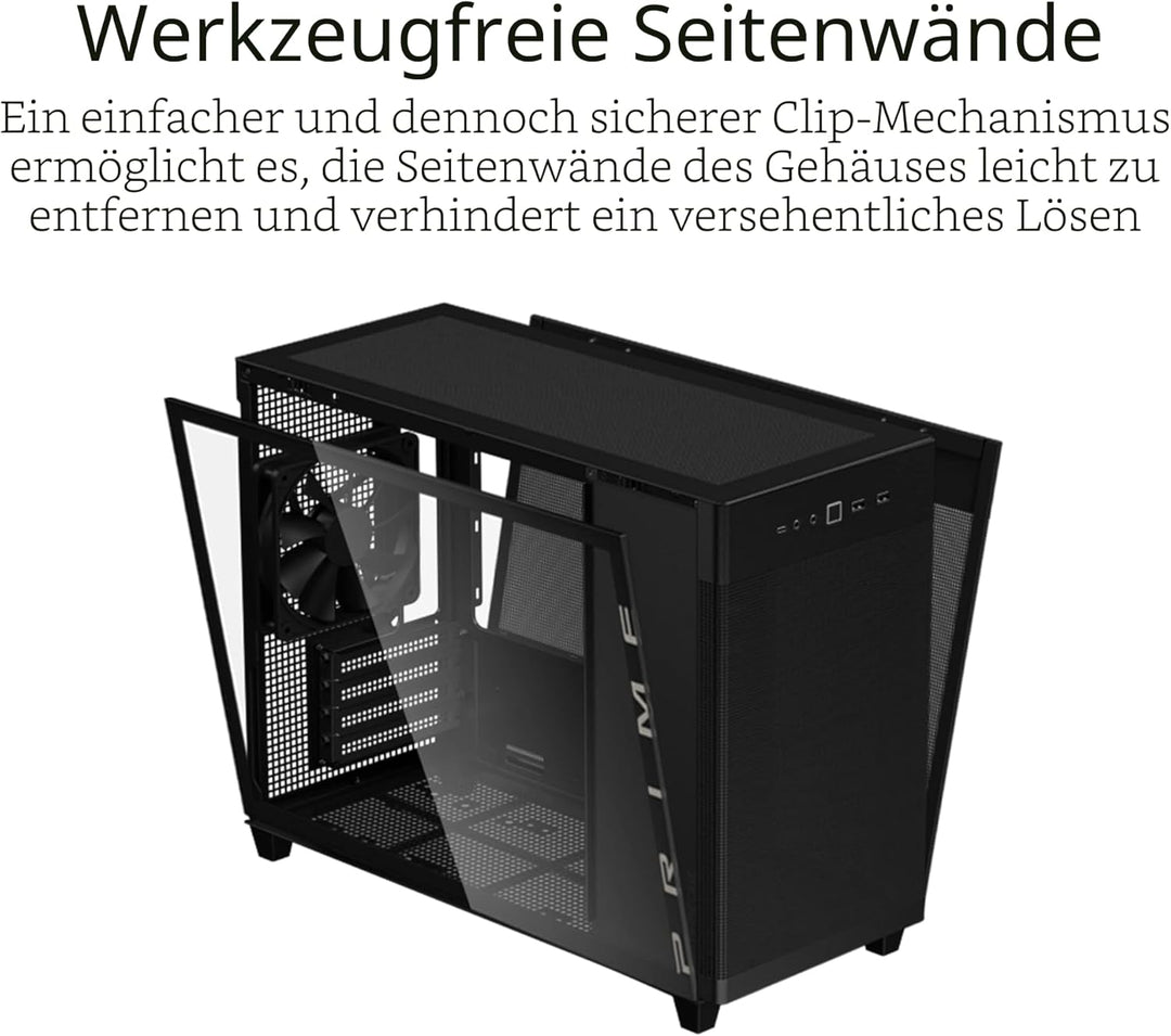 ASUS Prime AP201 MicroATX Gehäuse schwarz (33 Liter, unterstützt 280- & 360-mm-Kühler, Grafikkarten