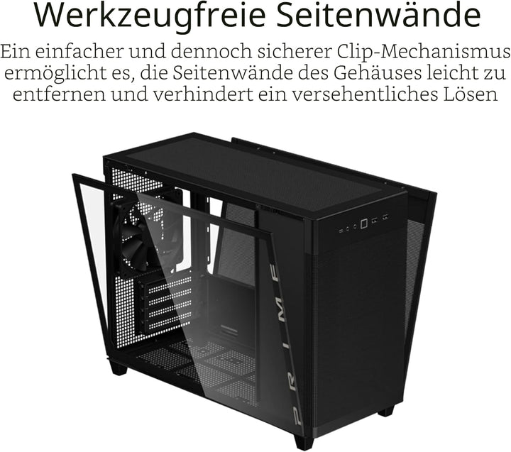 ASUS Prime AP201 MicroATX Gehäuse schwarz (33 Liter, unterstützt 280- & 360-mm-Kühler, Grafikkarten