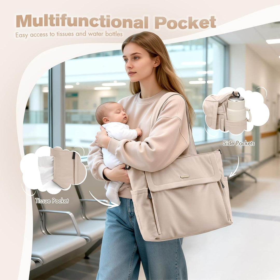 22L Puffer Wickeltasche, Lässige Umhängetasche für Mütter, Geräumige Shopper für Unterwegs, Apricot