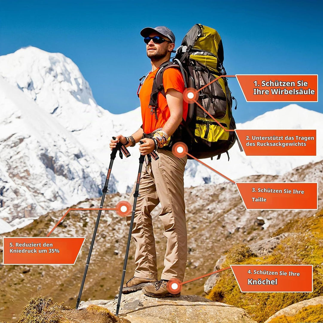 2Pcs Wanderstöcke, Nordic Walking Stöcke, Verstellbar 108-135cm, Faltbar Leichte Trekkingstöcke Dame