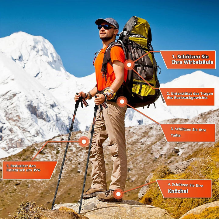2Pcs Wanderstöcke, Nordic Walking Stöcke, Verstellbar 108-135cm, Faltbar Leichte Trekkingstöcke Dame