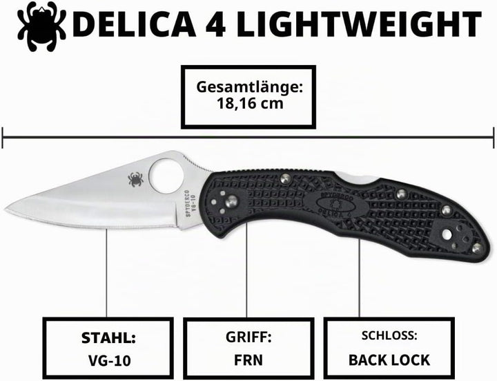 Spyderco Delica 4 Spyder Kantenfaltmesser, Schwarz