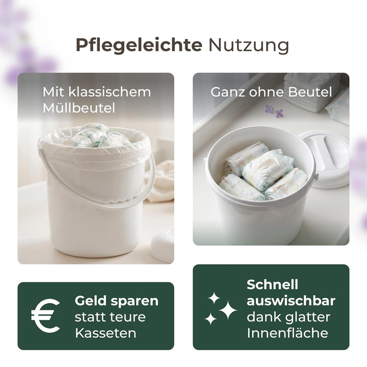 Novaliv Windeleimer geruchsdicht 10 L – Windelmülleimer ohne Kassette mit Deckel &amp; Griff für normale