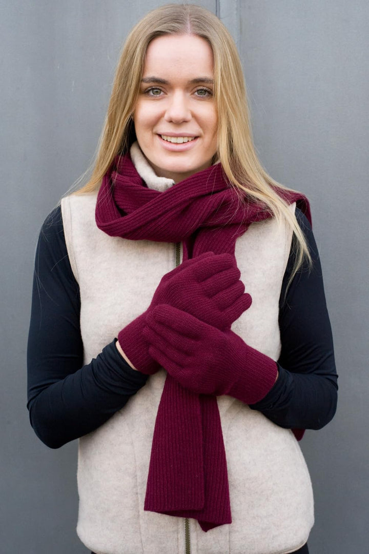 FosterNatur, Merino Damen Wollhandschuhe/Fingerhandschuhe, 100% Wolle Merino extrafein 7 Bordeaux, 7