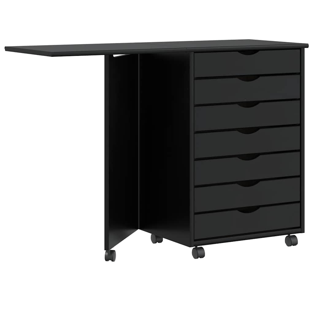 vidaXL Rollschrank mit Schreibtisch Moss Schwarz Massivholz Kiefer, Kommode, Schubladenschrank, Schr