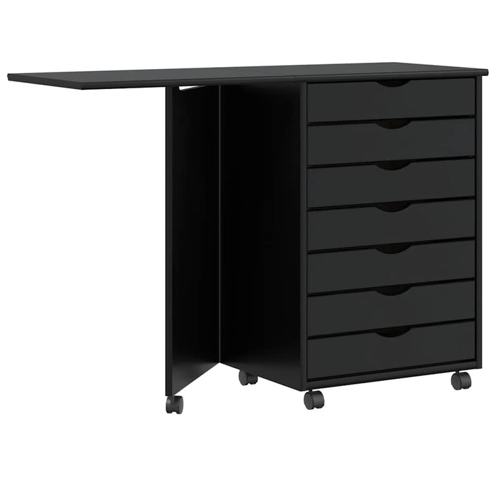 vidaXL Rollschrank mit Schreibtisch Moss Schwarz Massivholz Kiefer, Kommode, Schubladenschrank, Schr