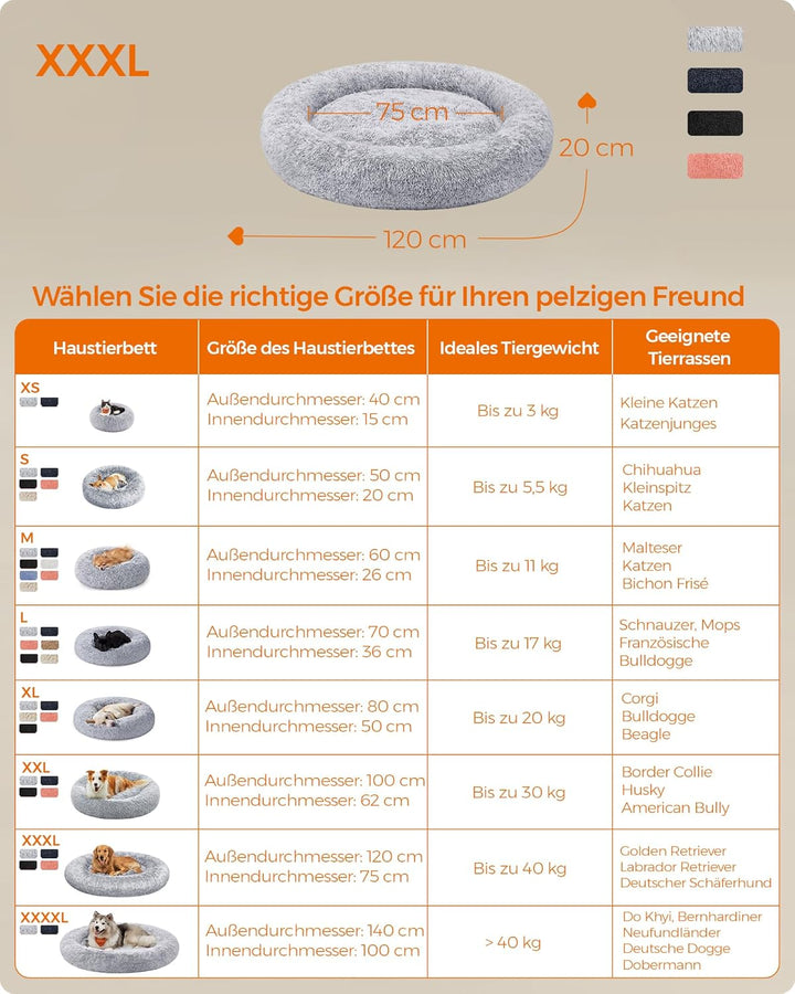 Feandrea Hundebett flauschig, Katzenbett, Donut Kissen, waschbar, Polsterung in der Mitte herausnehm