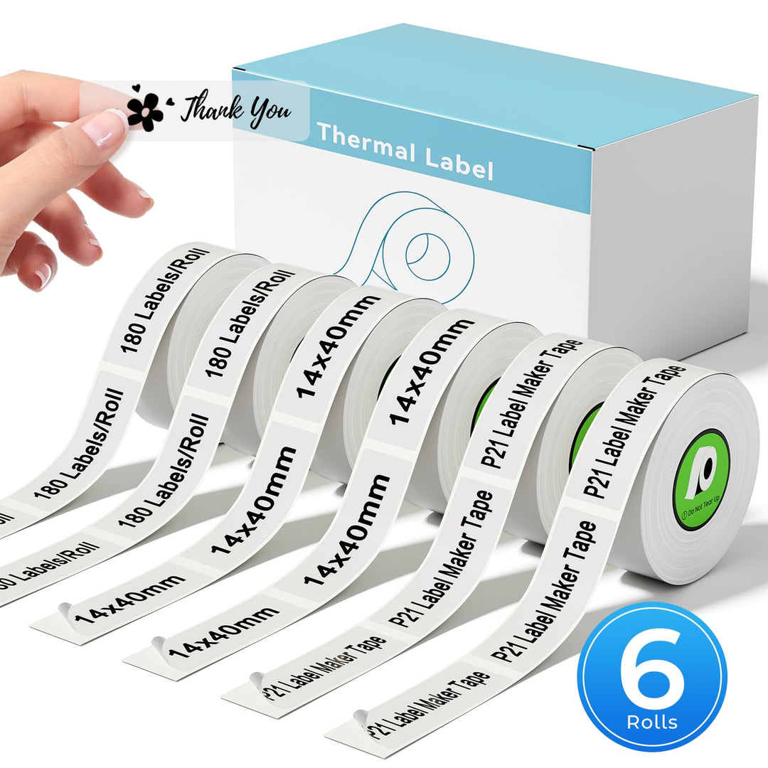 6 Rollen Kompatibel mit Nelko P21 Label Maker Tape, 14x40mm (0,55 "x1,57"), Thermal Label Tape Ersat