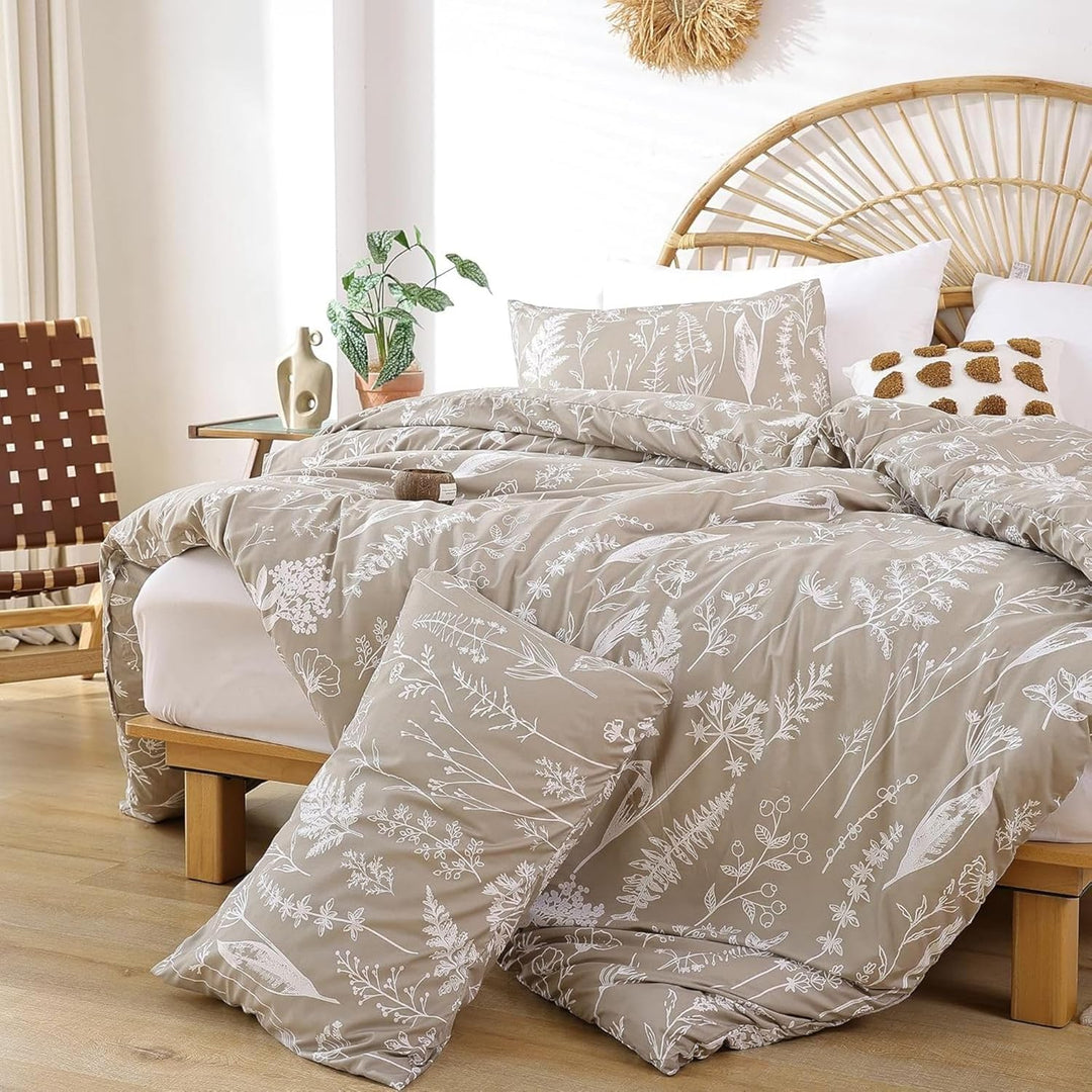 Tospass Bettwäsche 135x200 cm Blumen Blätter Pflanzen Muster Khaki Beige Beige Bettwäsche Set Floral