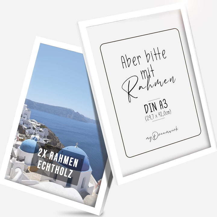 myDreamwork Bilderrahmen Weiss | Santorini 2er Set (Doppelpack) DIN A3 | Rahmen aus Holz mit bruchsi
