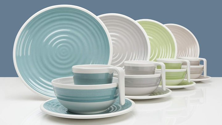 Melamin Camping Geschirr Set 1-4 Personen Harmonie 16-32 Teilig + Gläser Wassergläser Weingläser Cha