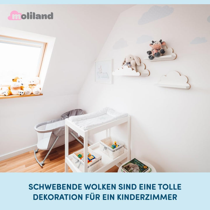 3er Set Wandregal Kinderzimmer Weiss | Babyzimmer Wolkenregal für Bücher, Spielzeug und Dekoration |