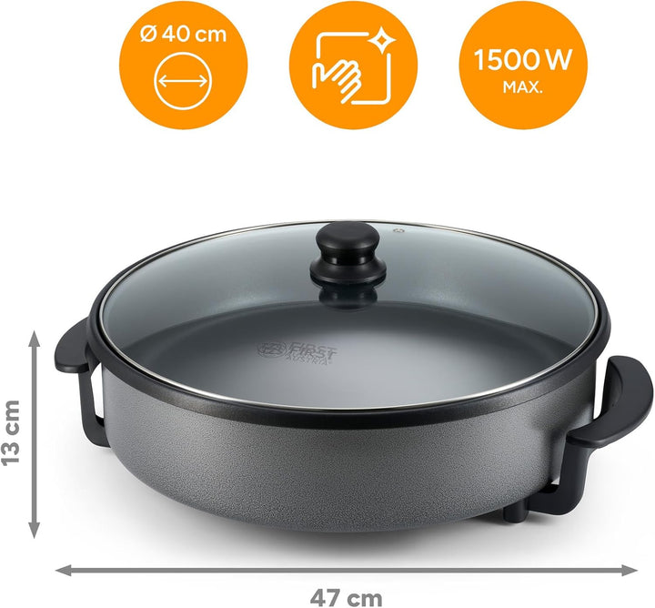 TZS First Austria - Elektrische Multipfanne 6,5L - Ø40cm - 1500W - 5 Temperatureinstellungen - 240°C