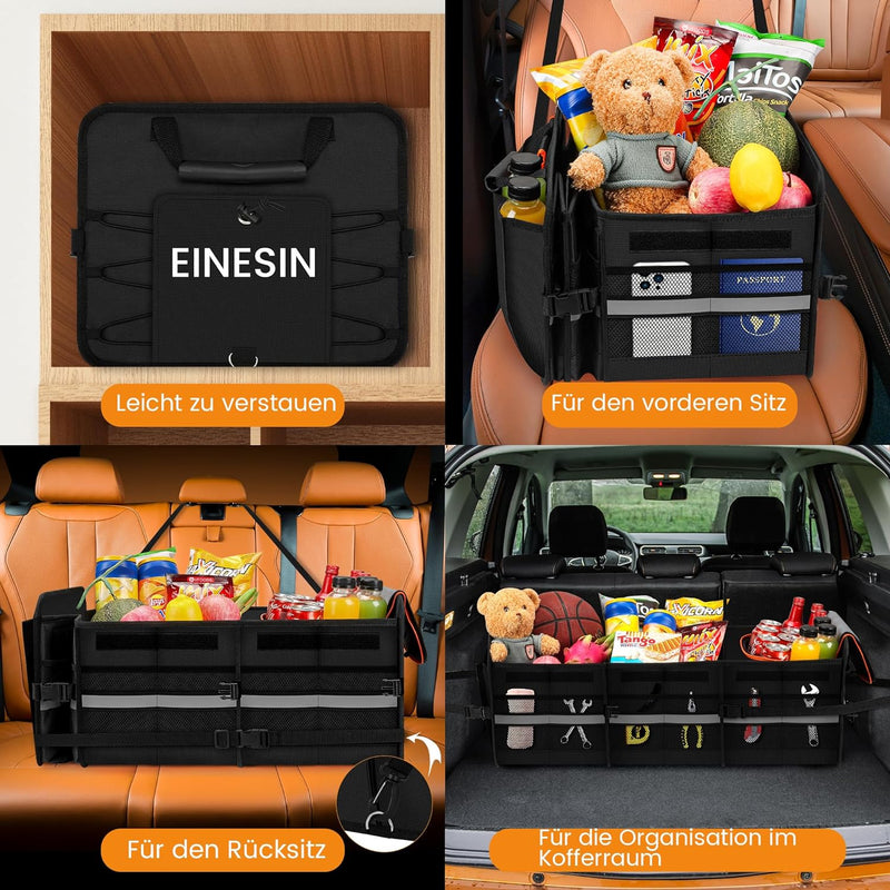 Einesin Extra Grosser 98L Kofferraum Organizer und 22L Kühltasche, mit 7 Fächern, auto aufbewahrungs