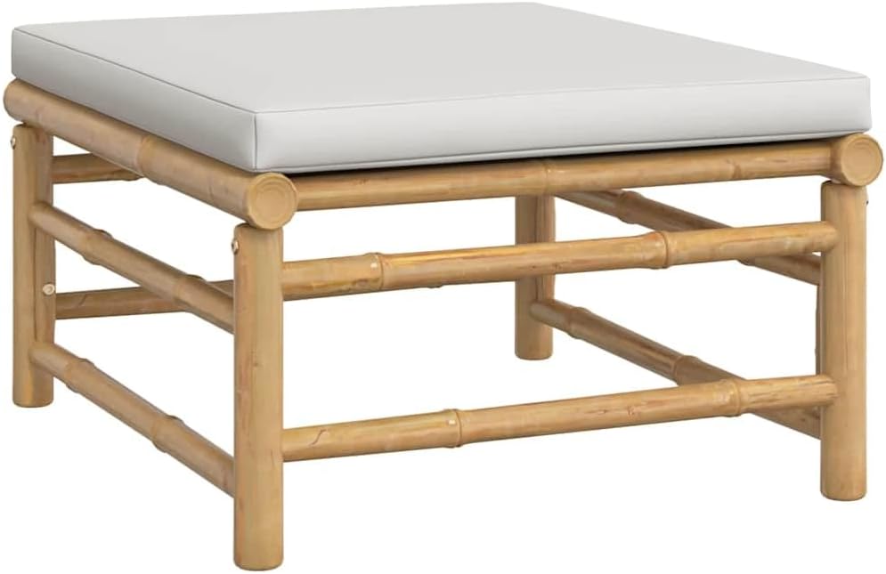 vidaXL 3-TLG. Garten-Lounge-Set mit Hellgrauen Kissen Bambus Mittelteil + Fussstütze + Tisch Hellgra