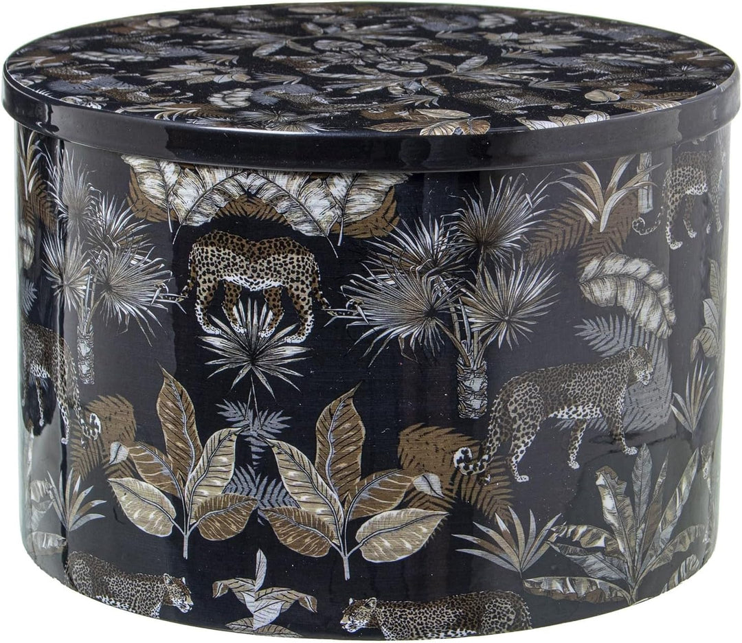 DRW Set mit 2 Boxen aus emailliertem Metall mit Leoparden, mehrfarbig, 22 x 22 x 15 cm