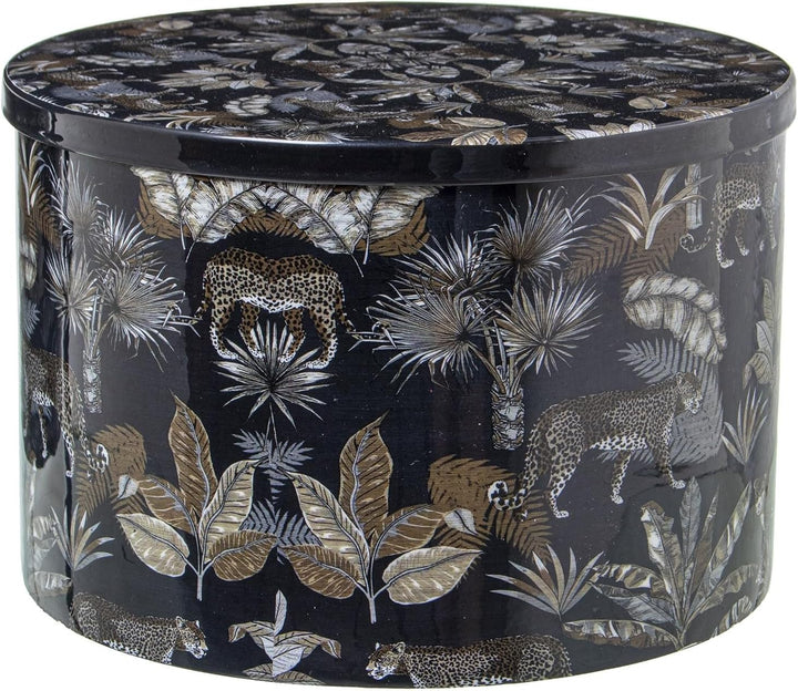 DRW Set mit 2 Boxen aus emailliertem Metall mit Leoparden, mehrfarbig, 22 x 22 x 15 cm