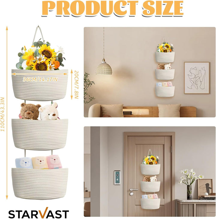 STATVAST 2 Stück Hängeorganizer Organizer Wand, weiss Premium Leinen Organizer mit 3 stufiger Hängek