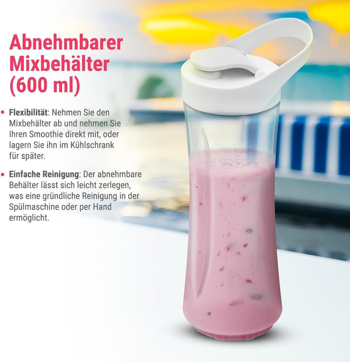 Clatronic® Smoothie Maker für Smoothies & Shakes | Mixbehälter als Trinkbecher zu verwenden | Shaker