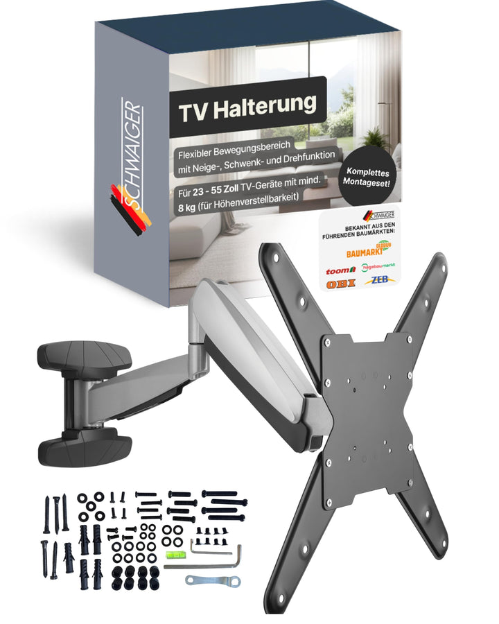 SCHWAIGER TV-Wandhalter Full Motion 1 I 23-55 Zoll Fernseherhalterung I neigbar, schwenkbar, drehbar