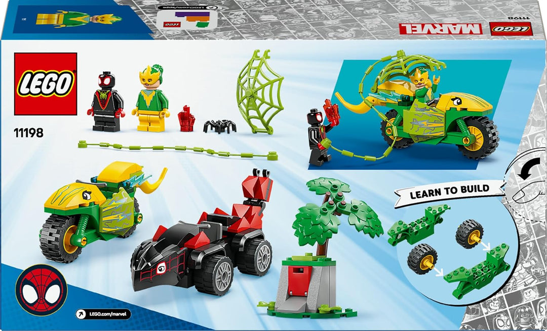 LEGO Marvel Actionspass mit Spin und Electro in ihren Dino-Flitzern, baubares Superheldenauto für Ju