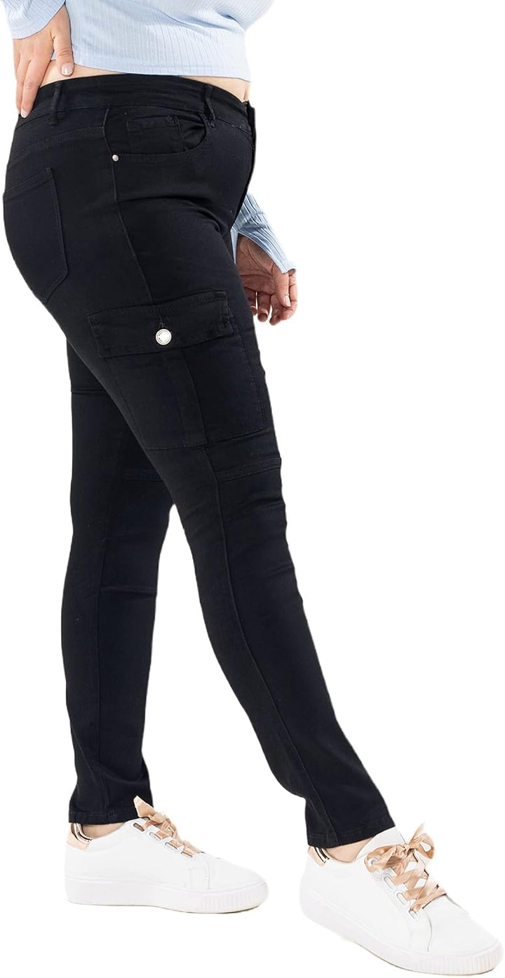 Nina Carter Damen Cargo Jeans grossen Grössen Stretchjeans Plus Size Jeanshosen Used-Look Denim Hose