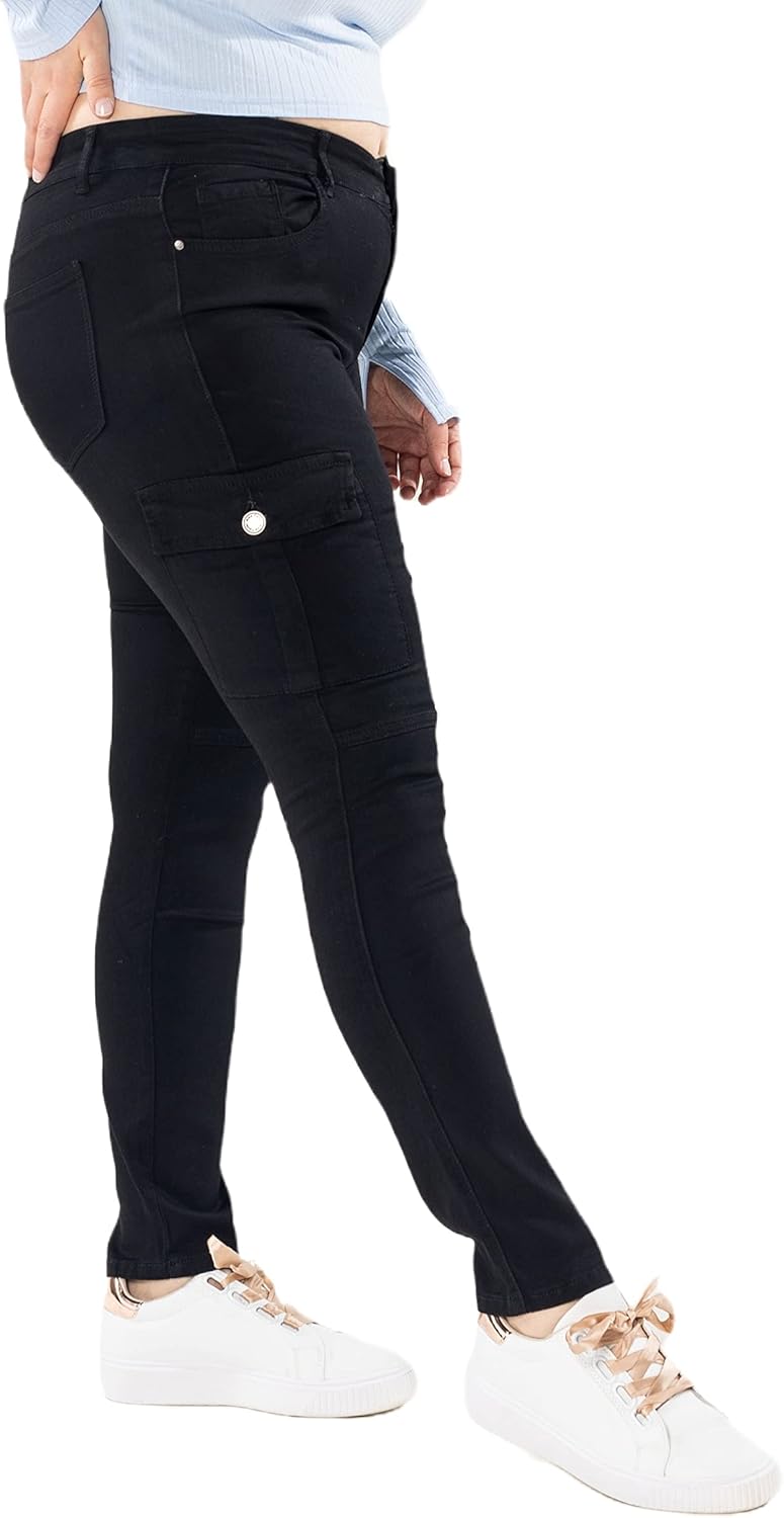 Nina Carter Damen Cargo Jeans grossen Grössen Stretchjeans Plus Size Jeanshosen Used-Look Denim Hose