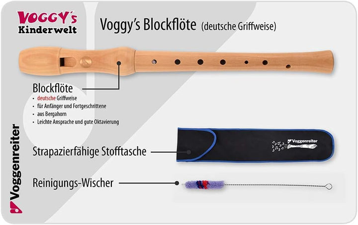 Voggy´s Holzblockflöten-Set Blockflöte Wischer Stofftasche Set für Anfänger und Fortgeschrittene (C-